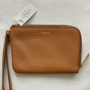 Fossil Brown Cow Hide Leather Wristlet